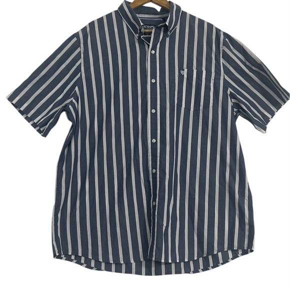 Chaps White and Gray Casual Button Down Shirt Relaxed Fit - Picture 1 of 10